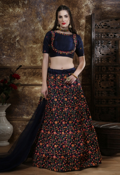 Navy blue embroidered circular lehenga choli 1124