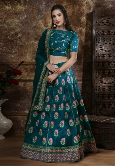 Teal blue embroidered circular lehenga choli 1122