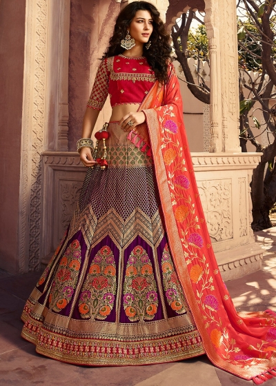 Party wear Indian Wedding Bridal Lehenga Purple Red 13251