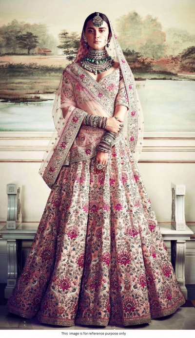 Bollywood Sabyasachi Inspired Peach silk wedding lehenga