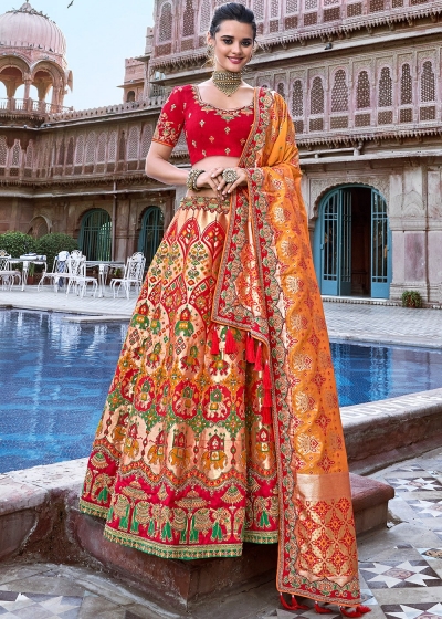 Red Traditional Silk Jacquard Lehenga Choli Latest 2701