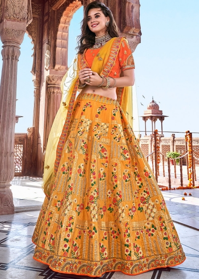 Yellow Silk Jacquard Traditional Lehenga Choli 2713