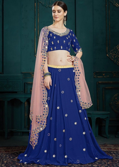 Blue Mirror Work Lehenga Choli With Dupatta 3107