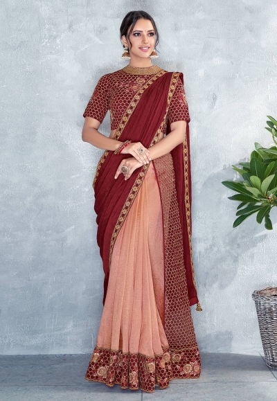 Peach silk half and half saree 5415