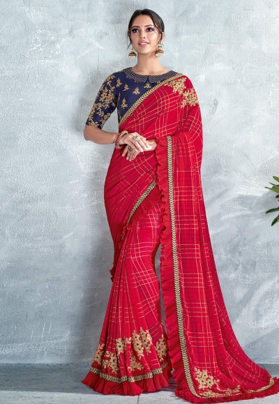 Red silk saree with blouse 5417