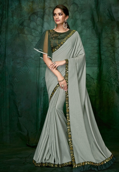 Gray satin party wear saree 5403