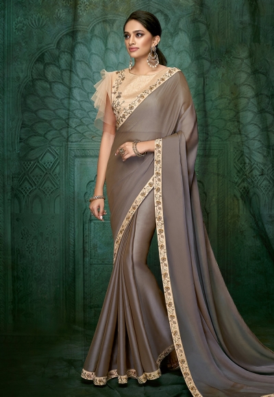 Gray silk party wear saree 5405