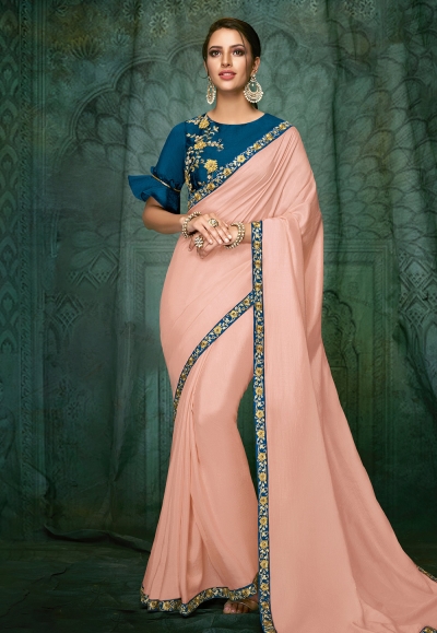 Pink satin festival wear saree 5408