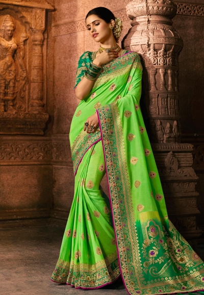 Green viscose embroidered saree with blouse 5608