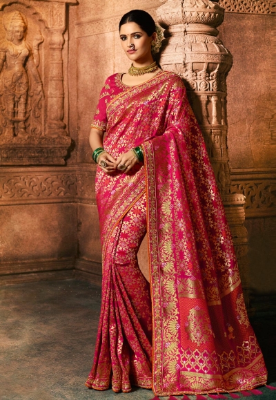 Magenta viscose embroidered saree with blouse 5612