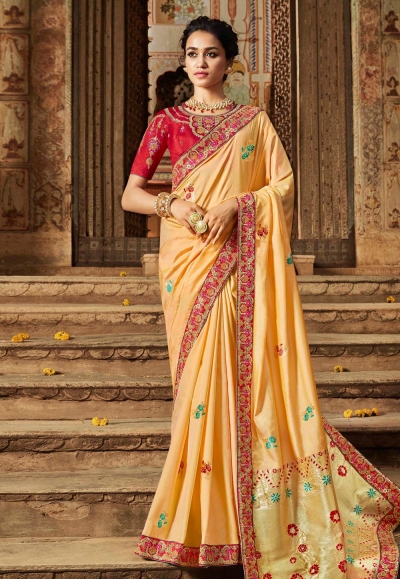 Beige banarasi silk saree with blouse 77439