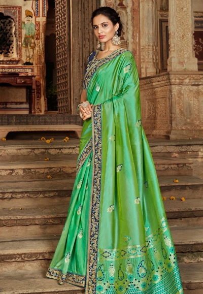 Green banarasi silk saree with blouse 77437