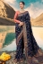 Navy blue silk embroidered party wear saree 201