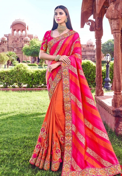 Orange banarasi festival wear saree 2901