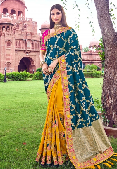 Blue banarasi half and half saree 2903