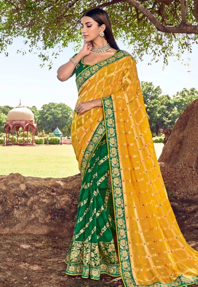 Yellow banarasi half and half saree 2905
