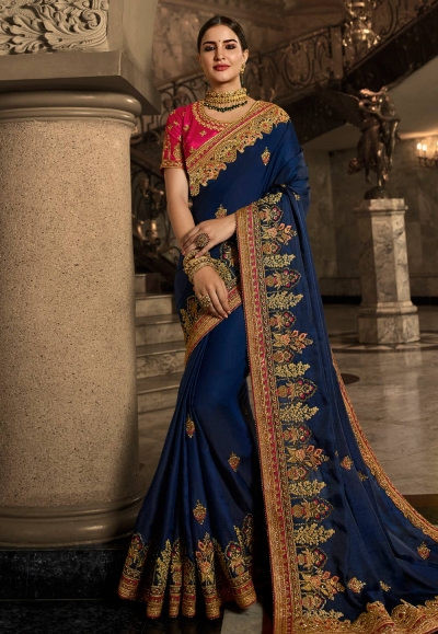 Blue silk saree with blouse 9021