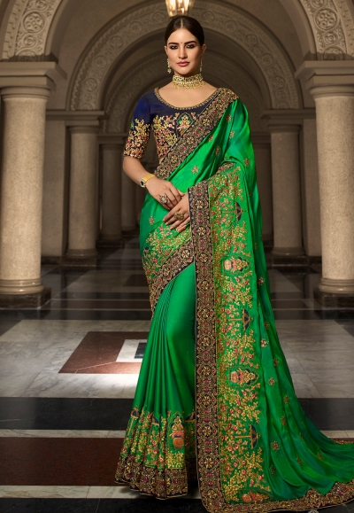 Green silk saree with blouse 9023