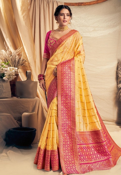 Yellow silk saree with blouse 11116