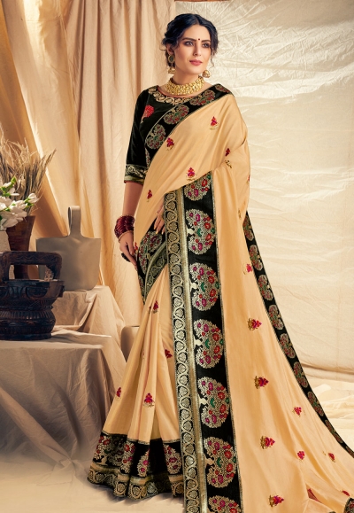 Beige satin silk festival wear saree 11109