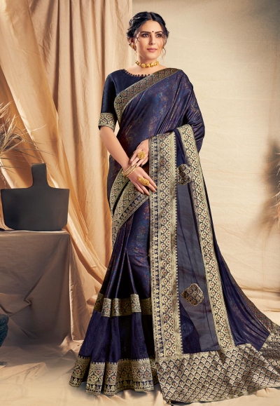 Navy blue silk festival wear saree 11117