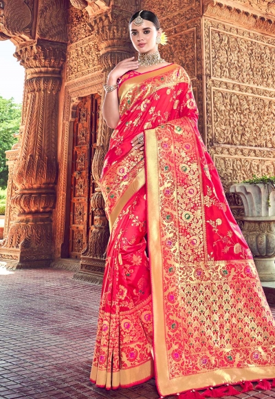 Magenta banarasi silk festival wear saree 3011
