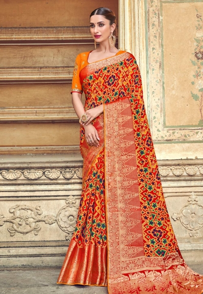 Red banarasi silk saree with blouse 3103