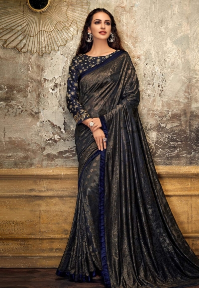 Navy blue lycra party wear saree 11205