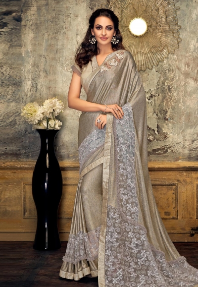 Golden lycra party wear saree 11213