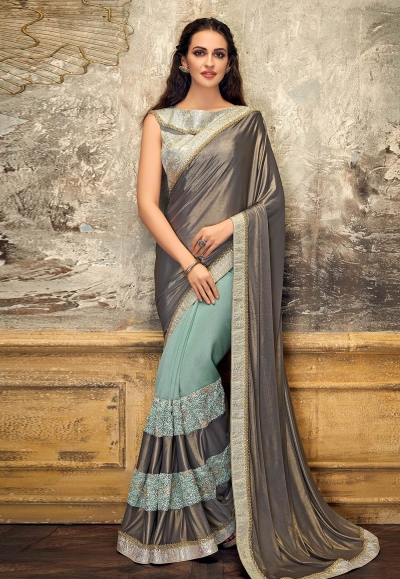 Gray lycra party wear saree 11225