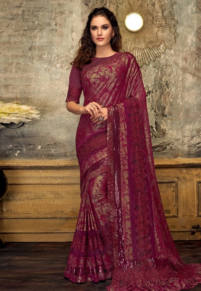 Magenta lycra party wear saree 11209