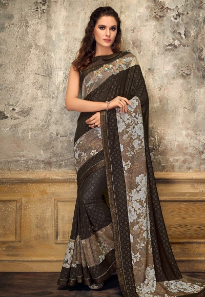 Brown lycra party wear saree 11217