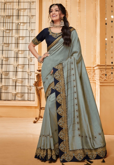 Gray silk festival wear saree 2302