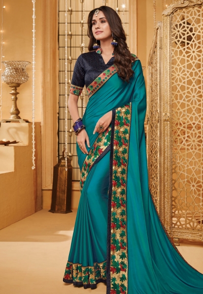 Aqua silk saree with blouse 2316