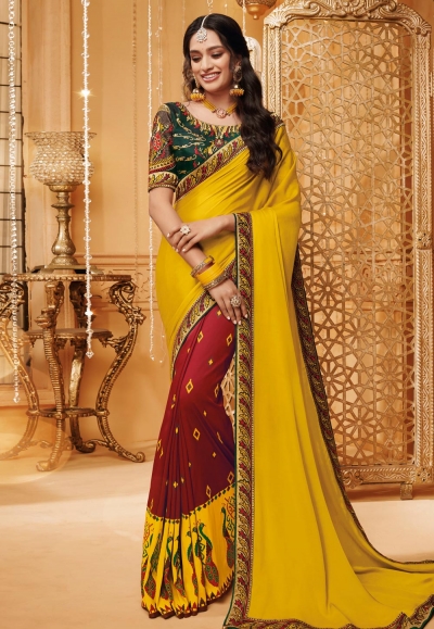 Yellow silk half and half saree 2304