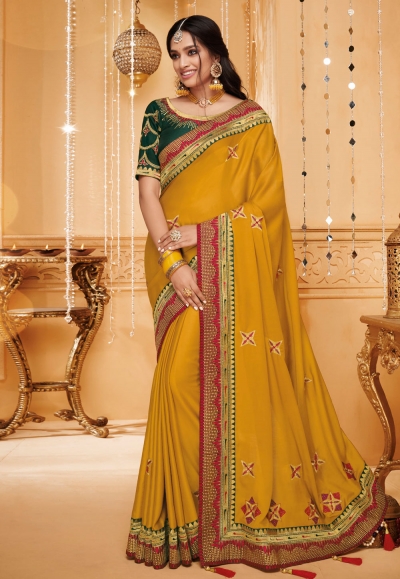 Mustard silk festival wear saree 2307