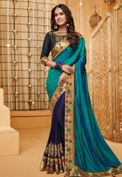 Navy blue silk half and half saree 2310