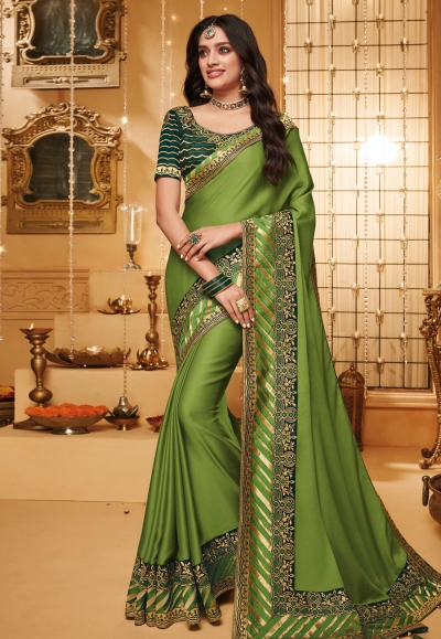 Green silk saree with blouse 2313