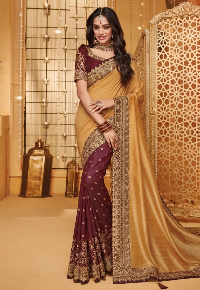 Golden silk half and half saree 2315