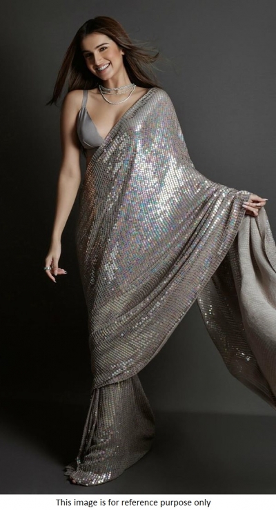 Bollywood Tara Sutaria Inspired Grey sequins saree