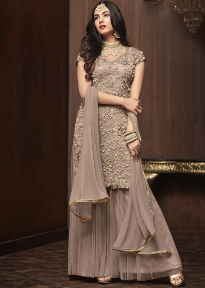 Sonal Chauhan Grey net wedding Palazzo kameez