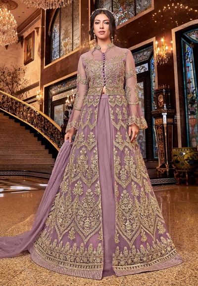 Light purple net dual look Wedding lehenga kameez