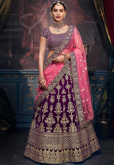 Purple velvet circular lehenga choli 5157