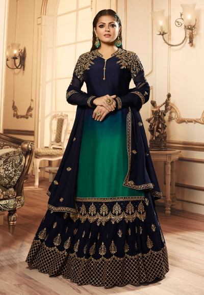 Drashti dhami navy blue georgette indo western lehenga choli 45003