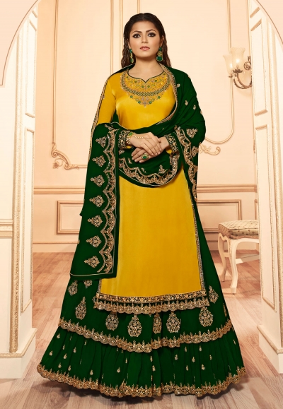 Drashti dhami yellow georgette long choli lehenga 45004