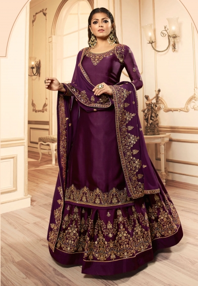 Drashti dhami purple georgette indo western lehenga choli 45005