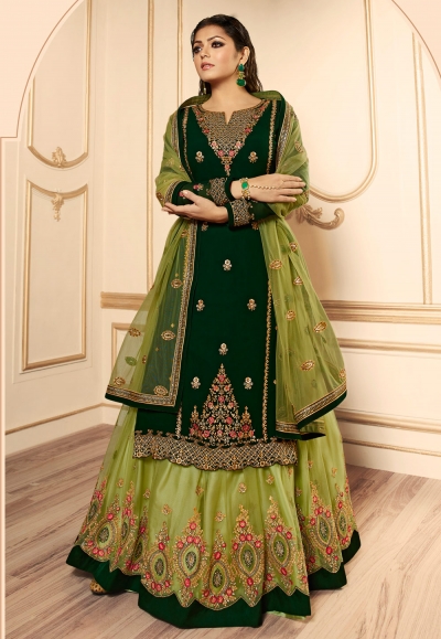 Drashti dhami green georgette indo western lehenga choli 45009