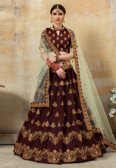 Brown silk circular lehenga choli 8005