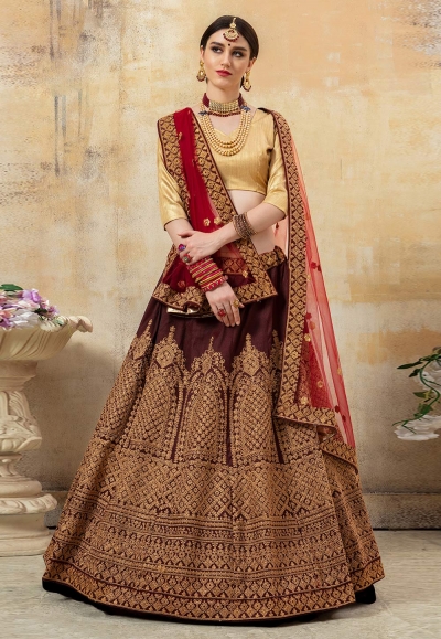 Brown art silk circular lehenga choli 8007