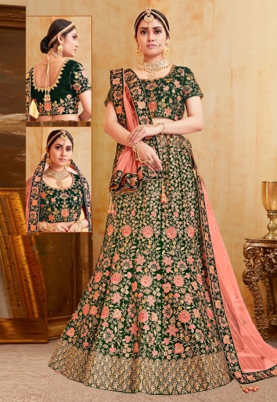 Green velvet bridal lehenga choli N212C